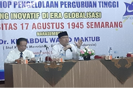 WORKSHOP UNTAG BERSAMA STAF KHUSUS MENRISTEKDIKTI KH. ABDUL WAHID MAKTUB.